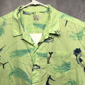 Columbia Men PFG Button Up Shirt‎ size Large Short Sleeve Green Marlin Tuna